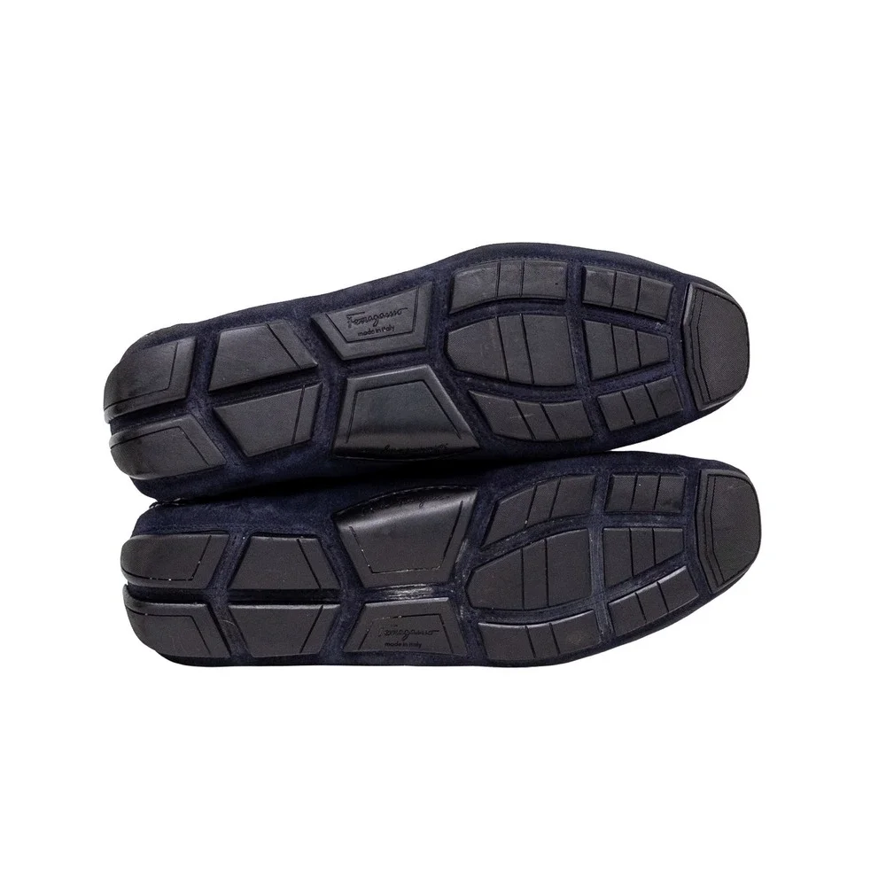 Salvatore Ferragamo Paris Navy Blue Suede Gancini Bit Loafers Mens US 11.5 D